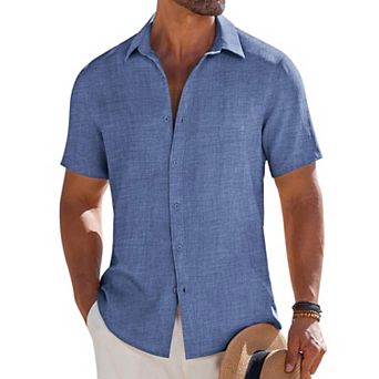 COOFANDY Men's Short Sleeve Button Down Casual Shirts Summer Beach Wedding Linen Textured Shirts
