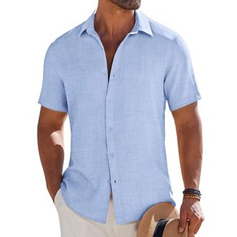 COOFANDY Men's Short Sleeve Button Down Casual Shirts Summer Beach Wedding Linen Textured Shirts