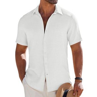 COOFANDY Men's Short Sleeve Button Down Casual Shirts Summer Beach Wedding Linen Textured Shirts