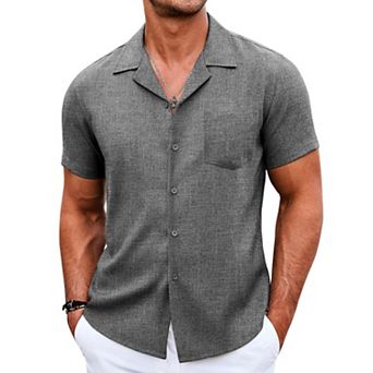 COOFANDY Mens Beach Shirts Casual Short Sleev Linen Button Up Shirts Vacation Tropical Shirts