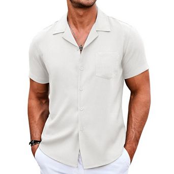 COOFANDY Mens Beach Shirts Casual Short Sleev Linen Button Up Shirts Vacation Tropical Shirts