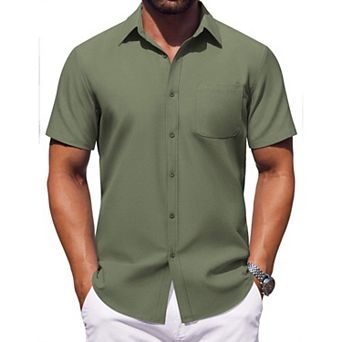 COOFANDY Mens Button Down Short Sleeve Shirt Casual Dress Shirt Untucked Summer Shirts with Pocket