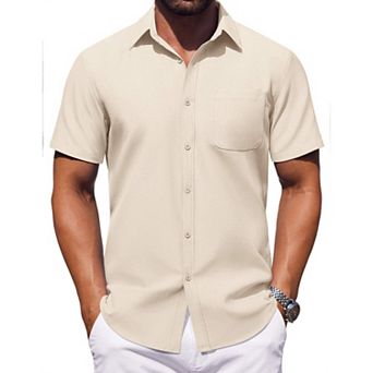 COOFANDY Mens Button Down Short Sleeve Shirt Casual Dress Shirt Untucked Summer Shirts with Pocket