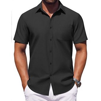 COOFANDY Mens Button Down Short Sleeve Shirt Casual Dress Shirt Untucked Summer Shirts with Pocket