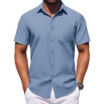 COOFANDY Mens Button Down Short Sleeve Shirt Casual Dress Shirt Untucked Summer Shirts with Pocket