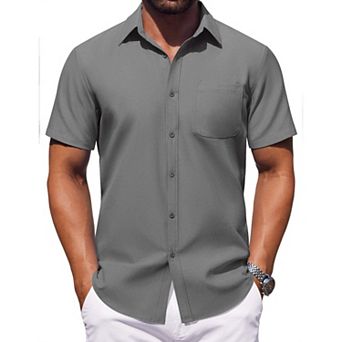 COOFANDY Mens Button Down Short Sleeve Shirt Casual Dress Shirt Untucked Summer Shirts with Pocket