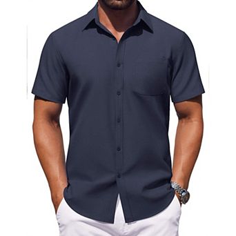 COOFANDY Mens Button Down Short Sleeve Shirt Casual Dress Shirt Untucked Summer Shirts with Pocket