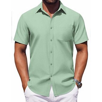 COOFANDY Mens Button Down Short Sleeve Shirt Casual Dress Shirt Untucked Summer Shirts with Pocket