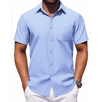 COOFANDY Mens Button Down Short Sleeve Shirt Casual Dress Shirt Untucked Summer Shirts with Pocket
