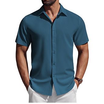 COOFANDY Mens Button Down Short Sleeve Shirt Regular Fit Shirts Business Casual Shirt