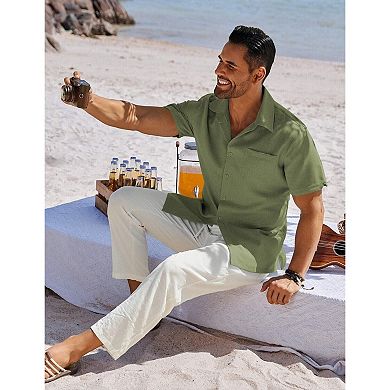 COOFANDY COOFNDY Mens Button Down Short Sleeve Shirt Beach Essentials Men's Short Sleeve Shirts