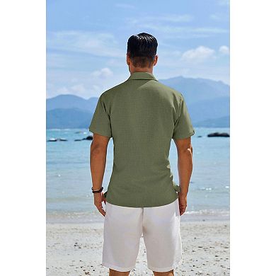 COOFANDY COOFNDY Mens Button Down Short Sleeve Shirt Beach Essentials Men's Short Sleeve Shirts