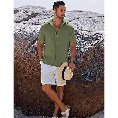 COOFANDY COOFNDY Mens Button Down Short Sleeve Shirt Beach Essentials Men's Short Sleeve Shirts