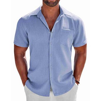 COOFANDY COOFNDY Mens Button Down Short Sleeve Shirt Beach Essentials Men's Short Sleeve Shirts