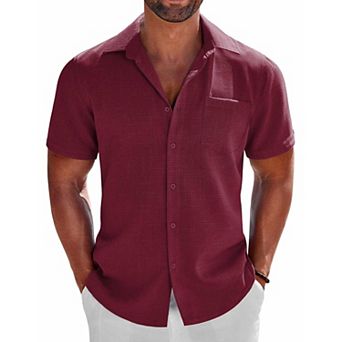 COOFANDY COOFNDY Mens Button Down Short Sleeve Shirt Beach Essentials Men's Short Sleeve Shirts
