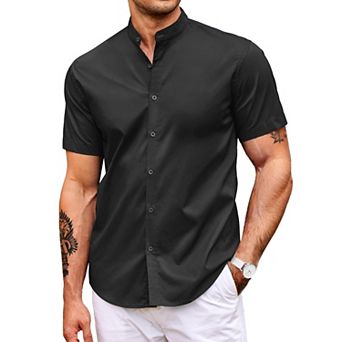 COOFANDY Men's Muscle Fit Short Sleeve Dress Shirts Casual Button Down Shirt Banded Collar Shirts