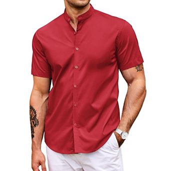 COOFANDY Men's Muscle Fit Short Sleeve Dress Shirts Casual Button Down Shirt Banded Collar Shirts