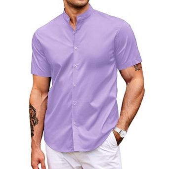 COOFANDY Men's Muscle Fit Short Sleeve Dress Shirts Casual Button Down Shirt Banded Collar Shirts