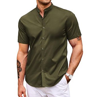 COOFANDY Men's Muscle Fit Short Sleeve Dress Shirts Casual Button Down Shirt Banded Collar Shirts