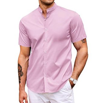 COOFANDY Men's Muscle Fit Short Sleeve Dress Shirts Casual Button Down Shirt Banded Collar Shirts