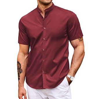 COOFANDY Men's Muscle Fit Short Sleeve Dress Shirts Casual Button Down Shirt Banded Collar Shirts