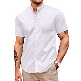 COOFANDY Men's Muscle Fit Short Sleeve Dress Shirts Casual Button Down Shirt Banded Collar Shirts