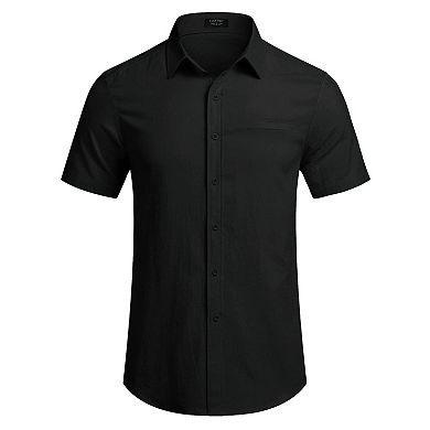 COOFANDY Mens Linen Button Down Shirts Short Sleeve Tropical Shirts Summer Beach Shirts for Men