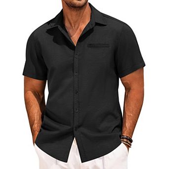 COOFANDY Mens Linen Button Down Shirts Short Sleeve Tropical Shirts Summer Beach Shirts for Men