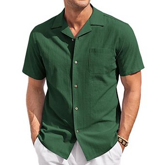 COOFANDY Mens Linen Button Down Shirts Short Sleeve Tropical Shirts Summer Beach Shirts for Men