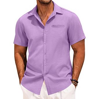 COOFANDY Mens Linen Button Down Shirts Short Sleeve Tropical Shirts Summer Beach Shirts for Men