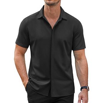 COOFANDY Mens Short Sleeve Dress Shirts Untucked Button Down Shirt Casual Stretch Shirt
