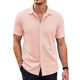 COOFANDY Mens Short Sleeve Dress Shirts Untucked Button Down Shirt Casual Stretch Shirt