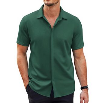 COOFANDY Mens Short Sleeve Dress Shirts Untucked Button Down Shirt Casual Stretch Shirt