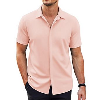 COOFANDY Mens Short Sleeve Dress Shirts Untucked Button Down Shirt Casual Stretch Shirt
