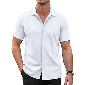 COOFANDY Mens Short Sleeve Dress Shirts Untucked Button Down Shirt Casual Stretch Shirt
