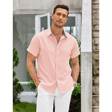 COOFANDY Men's Casual Button Down Shirts Summer Vacation Short Sleeve Linen Beach Shirts