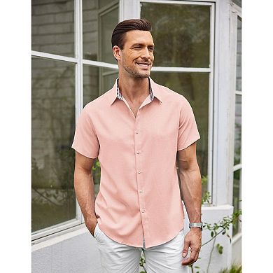 COOFANDY Men's Casual Button Down Shirts Summer Vacation Short Sleeve Linen Beach Shirts