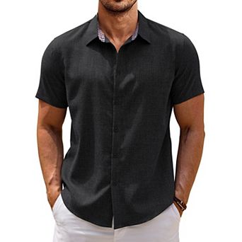 COOFANDY Men's Casual Button Down Shirts Summer Vacation Short Sleeve Linen Beach Shirts