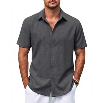 COOFANDY Men's Casual Button Down Shirts Summer Vacation Short Sleeve Linen Beach Shirts