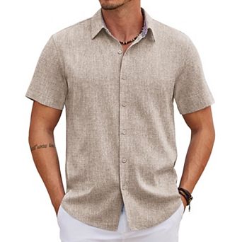 COOFANDY Men's Casual Button Down Shirts Summer Vacation Short Sleeve Linen Beach Shirts