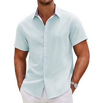 COOFANDY Men's Casual Button Down Shirts Summer Vacation Short Sleeve Linen Beach Shirts