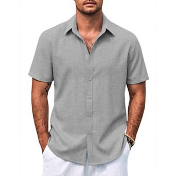 COOFANDY Men's Casual Button Down Shirts Summer Vacation Short Sleeve Linen Beach Shirts