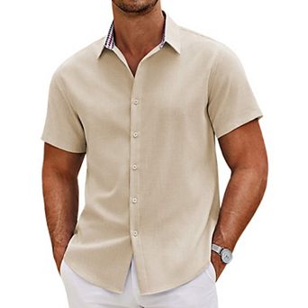 COOFANDY Men's Casual Button Down Shirts Summer Vacation Short Sleeve Linen Beach Shirts