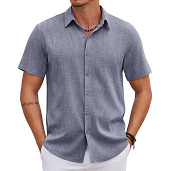 COOFANDY Men's Casual Button Down Shirts Summer Vacation Short Sleeve Linen Beach Shirts