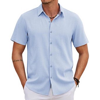 COOFANDY Men's Casual Button Down Shirts Summer Vacation Short Sleeve Linen Beach Shirts