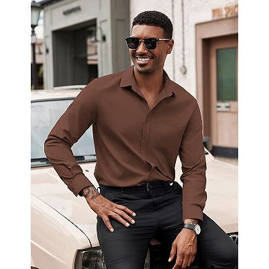 COOFANDY Men Button Down Dress Shirts Long Sleeve Formal Shirt Untucked Polyester Shirt