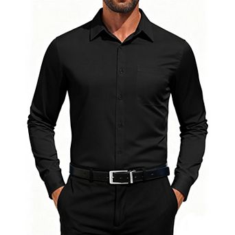 COOFANDY Men Button Down Dress Shirts Long Sleeve Formal Shirt Untucked Polyester Shirt