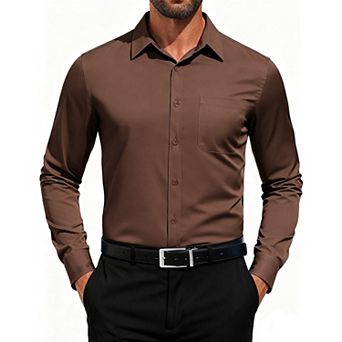 COOFANDY Men Button Down Dress Shirts Long Sleeve Formal Shirt Untucked Polyester Shirt