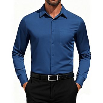 COOFANDY Men Button Down Dress Shirts Long Sleeve Formal Shirt Untucked Polyester Shirt