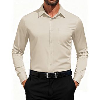 COOFANDY Men Button Down Dress Shirts Long Sleeve Formal Shirt Untucked Polyester Shirt
